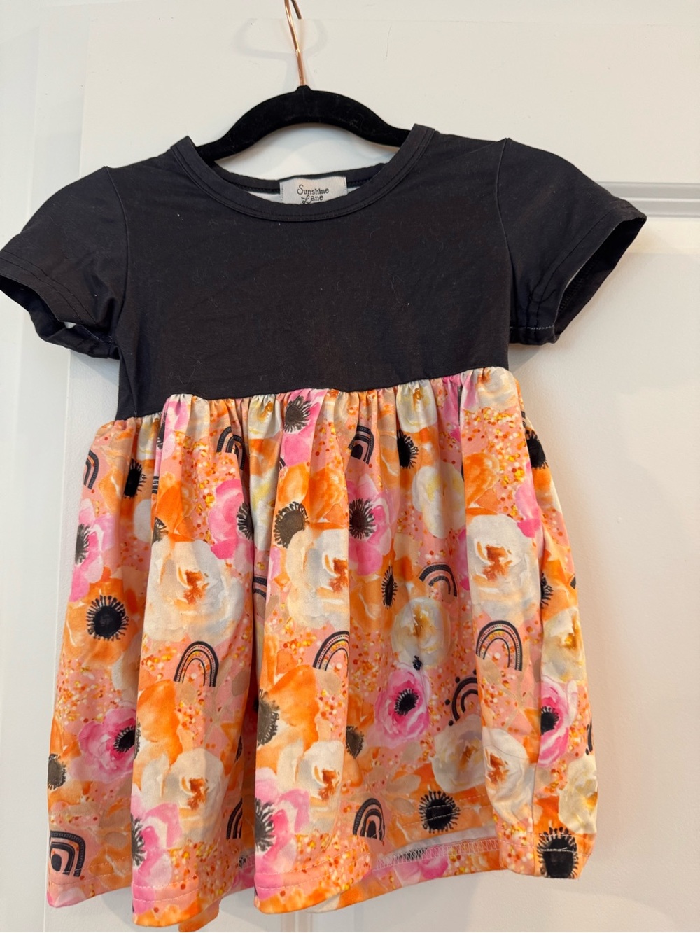 Black Top with Orange & Pink Floral Skirt Girls Dress